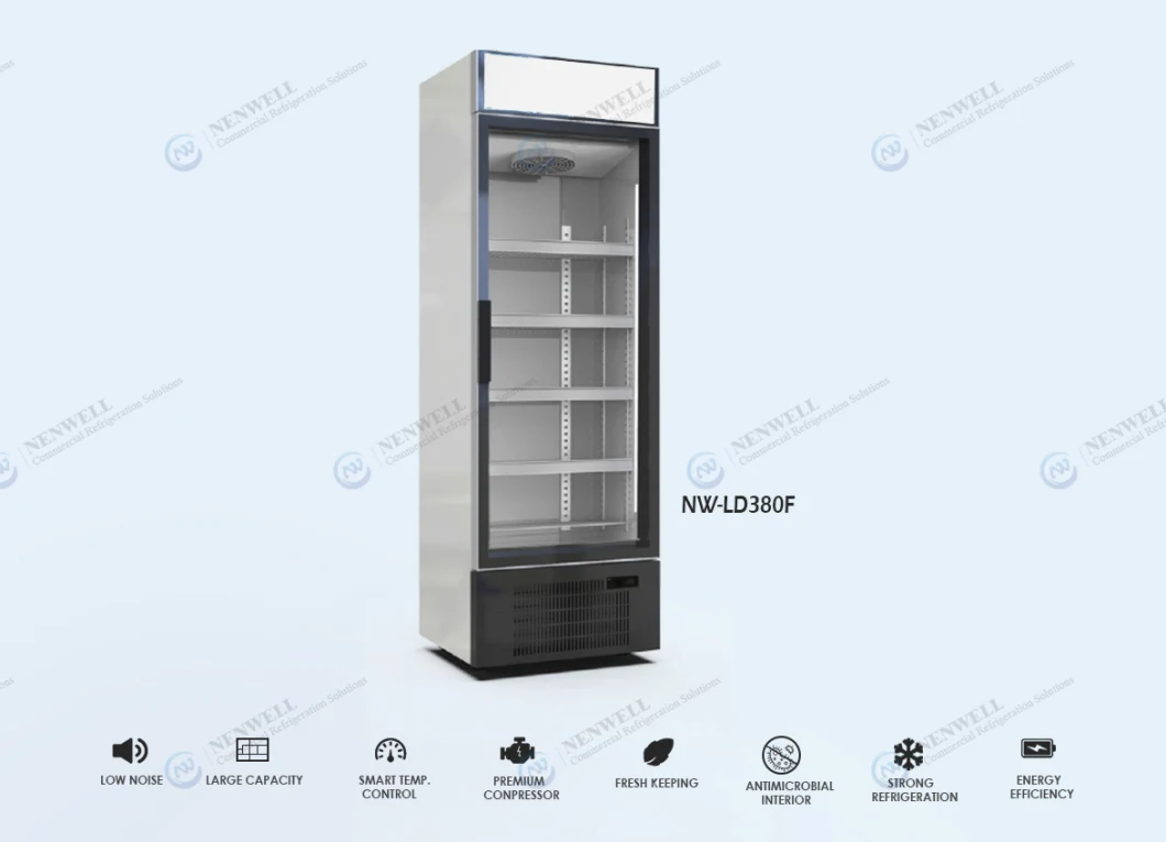 Commercial Upright Ice Cream & Frozen Foods 1 (Single) Glass Front Door Display Freezer with Digital Temperature Display Price for Sale (NW-LD380F)